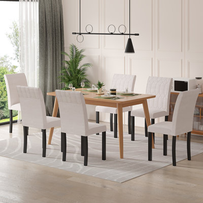 Ensemble de 6 chaises de salle à manger en cuir, chaises de salle à manger rembourrées Parsons, chaises de cuisine en tissu avec pieds en bois massif et siège rembourré pour le salon et le restaurant