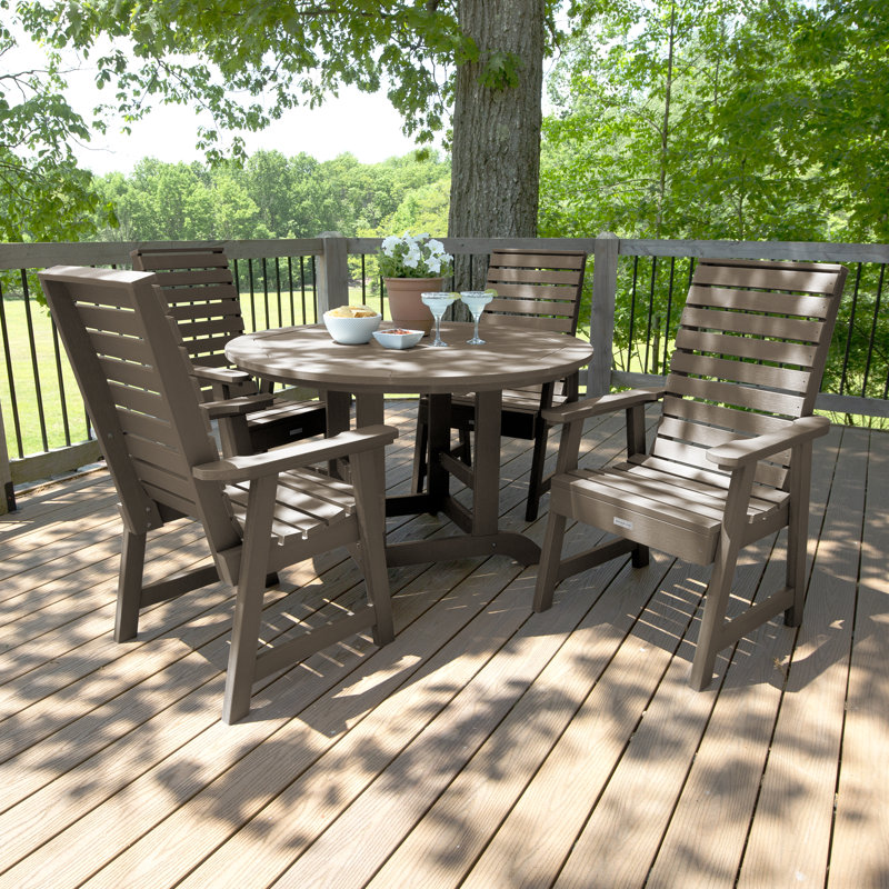 Midwest 4-Person, 48" Round Table, 5-Piece Outdoor Dining Set, Woodland Brown, 62.5" L x 62.5" W x 37" H