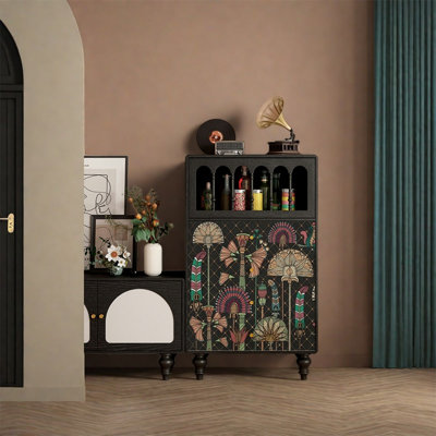 Pine Wood Storage Cabinet with Drawers and Door