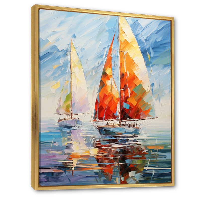 Achna voilier abstrait vents II, Cadre flottant doré, H 44 po x l 34 po x P 1,5 po