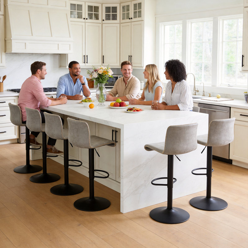 Bar Stools Set, Counter Height Bar Stools with Back, Adjustable Bar Stools 24" to 32", Faux Leather Bar Stools for Kitchen Island
