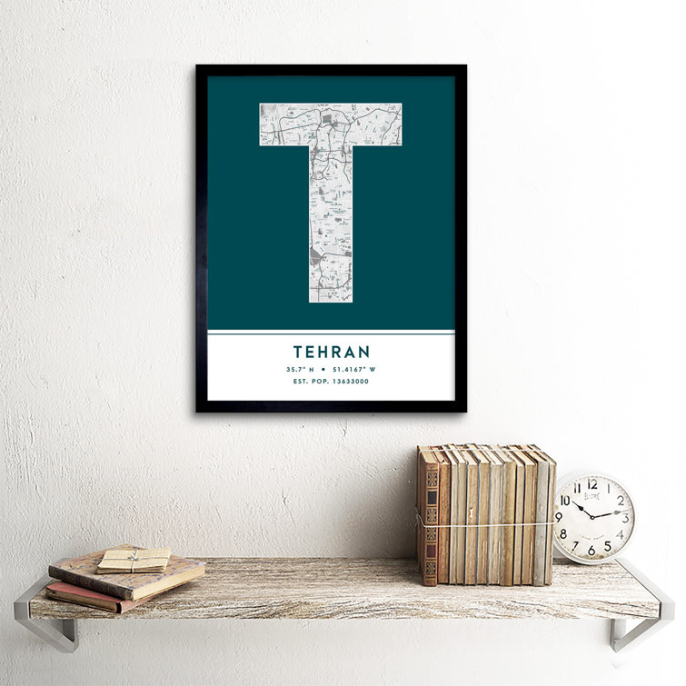 Tehran City Map Tehran Teal - Single Picture Frame Typography