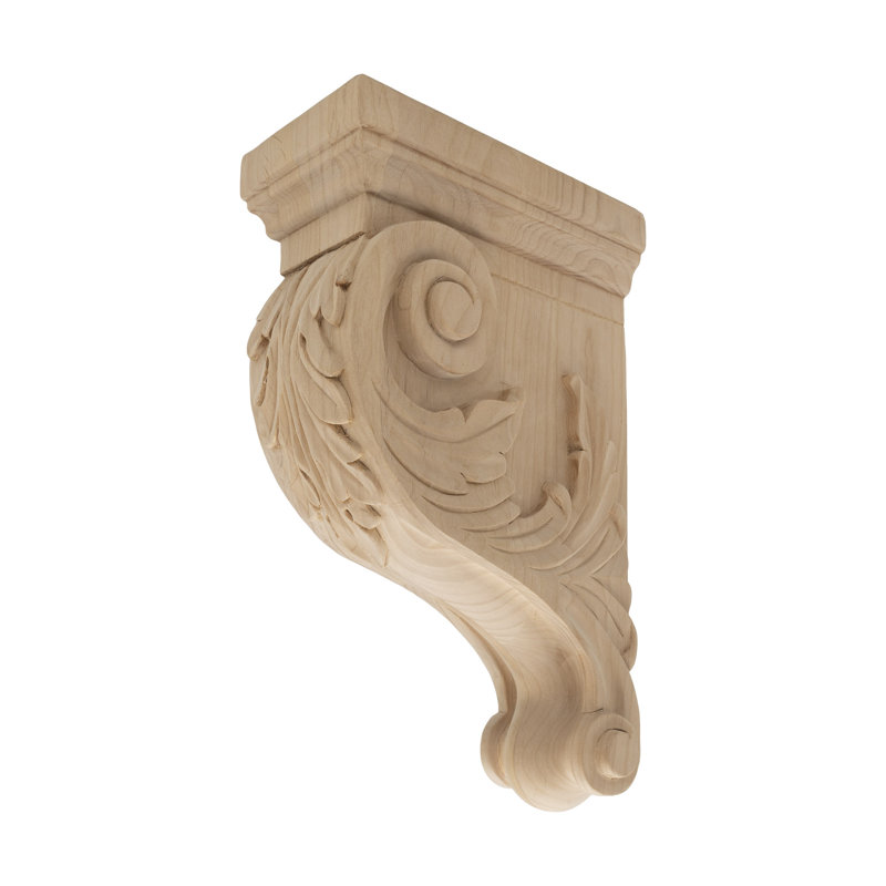 11" Hand Carved Alder Wood Acanthus Leaf Corbel