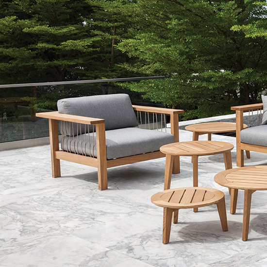 Maro Outdoor 4 - Piece Teak Conversation Set, Charcoal Chine, 20.56" Diameter x 20.56" W x 10.25" H