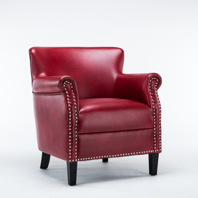 Holly Red Club Chair with Faux Leather, Muted Nailhead Trim, and No-Sag Springs for Comfort and Style