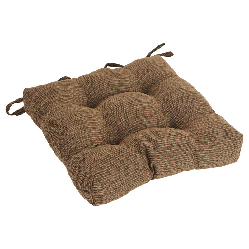 16-Inch Square Jacquard Chenille Tufted Chair Cushions, Brown Dots