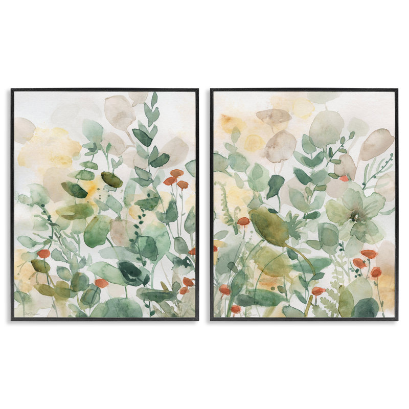  «Botanical Garlands», ensemble de 2 giclées par Carol Robinson, Giclée encadrée noir minuit, H 30 po x l 24 po