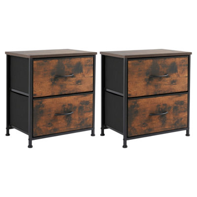 Gracie Mills Everettpark Set of Two 20" Brown Iron and Wood Two Drawer Nightstand