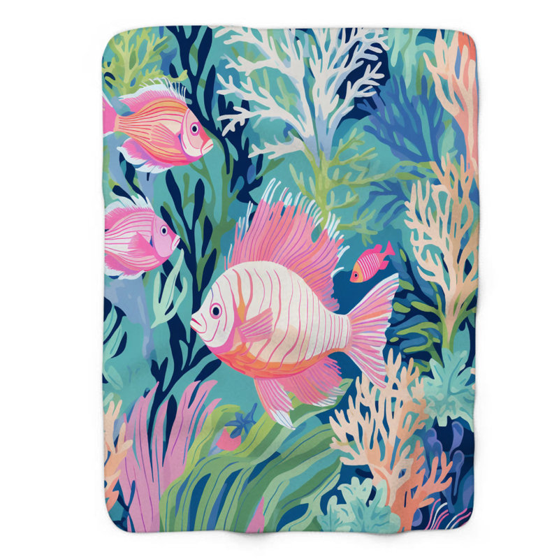 Motif de balise maritime - 1 pièce Sherpa Premium, L 60 po x L 80 po, Preppy Sea Life