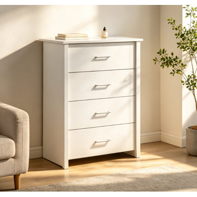 Modern Minimalist 4 Drawer Storage Dresser Chest - White