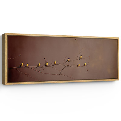 «Golden Birds on Branch Minimalist Nature», impression sur toile encadrée