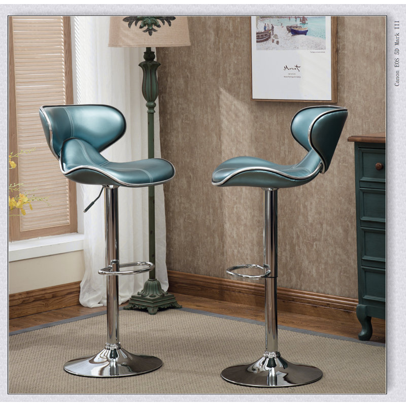 Masaccio Upholstery Airlift Adjustable Swivel Barstool with Chrome Base, Set of 2, Blue