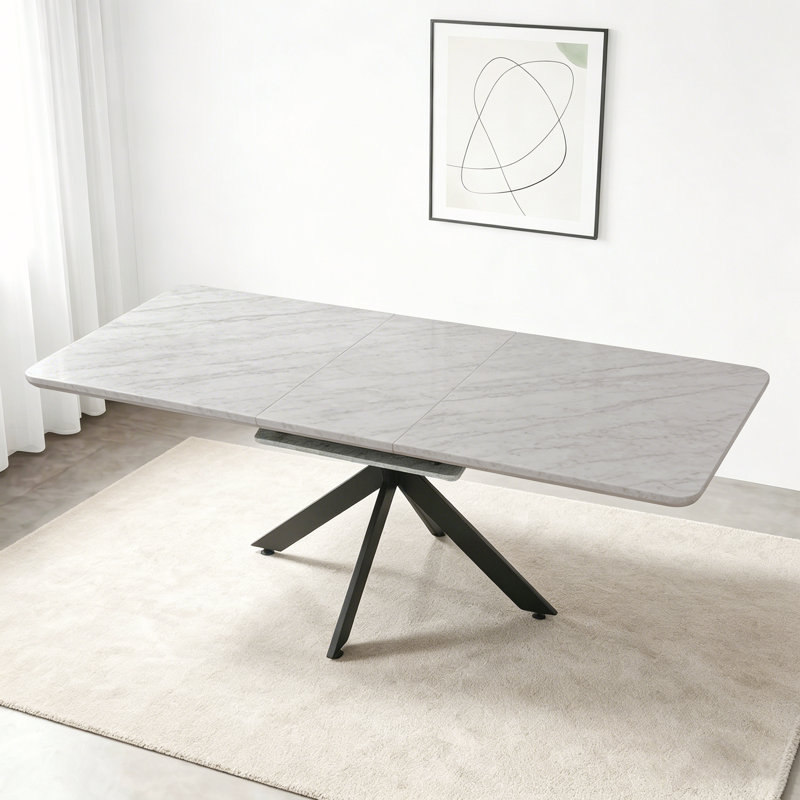 Table de salle à manger extensible 62,4 "à 78,15" avec base en X noire, Gris / Noir