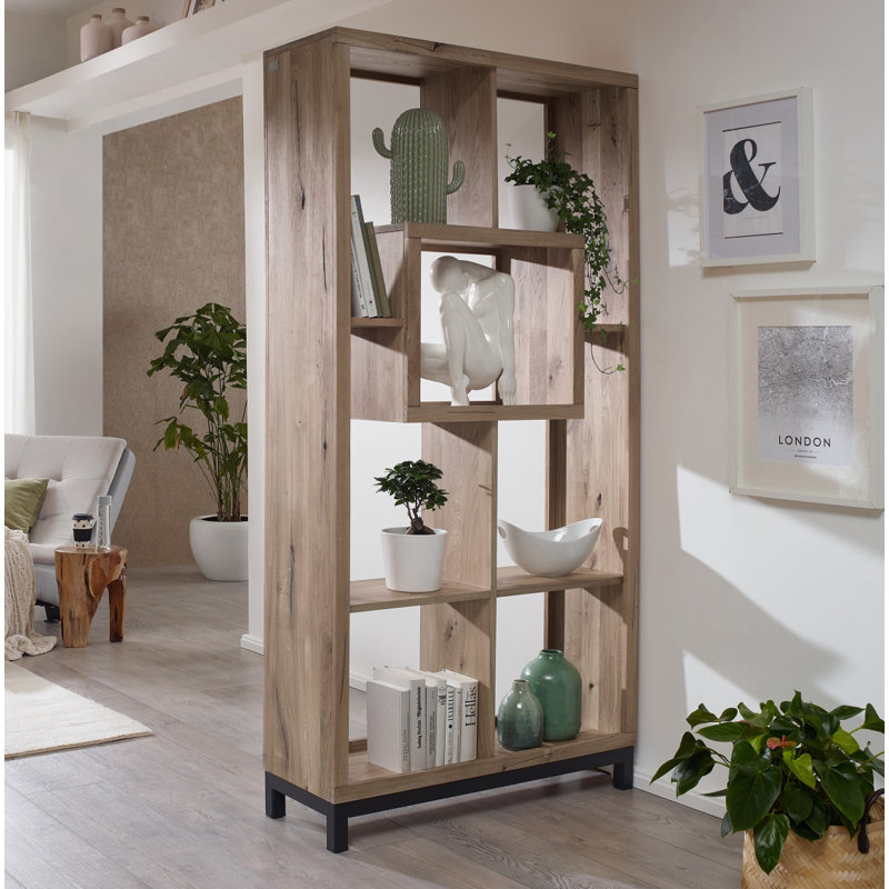 Villanders 200cm H x 100cm W Solid Wood Geometric Bookcase, Bianco