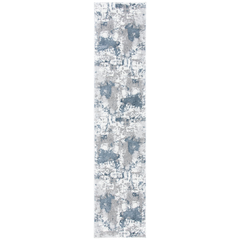 Tapis gris / bleu / blanc Hassen, Tapis de couloir 2 pi x 15 pi