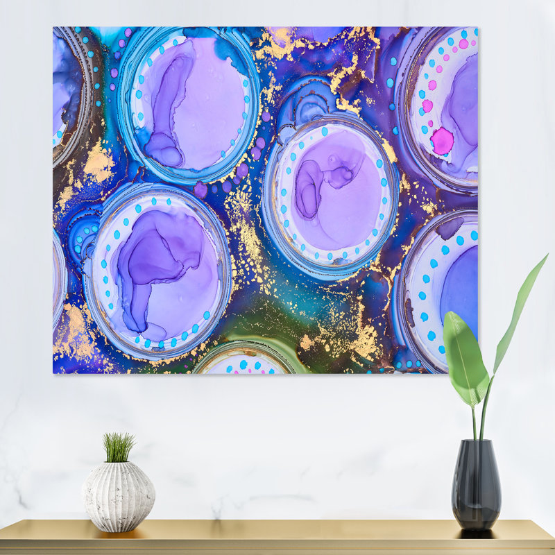 Mauve et bleu, abstrait luxueux et fluide - Peinture sur toile, H 24 po x l 32 po, Toile tendue