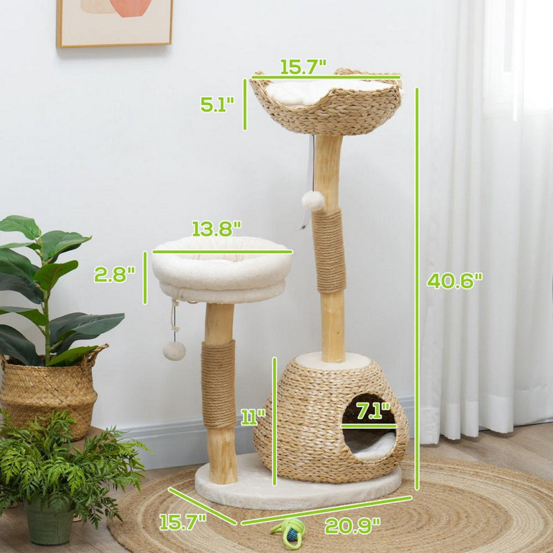 Arbre à chat, arbre à chat pour chats d'intérieur avec poteaux à griffer en bois