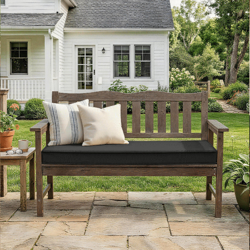 3" Thick Anti-Slip Bench Cushion For Indoor And Outdoor Use, 48" W x 18" D, Black