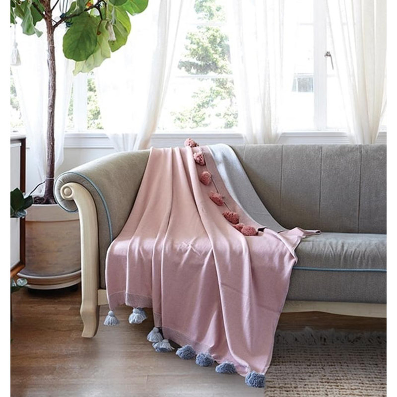  Jeté en coton réversible Luxury, Gris/Rosé