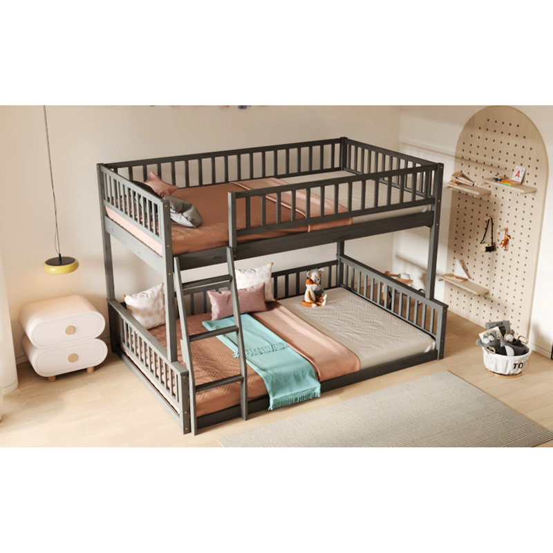 Lit superposé, gris - Assure un lit double très grand au-dessus d'un grand lit avec des matelas sans glissement