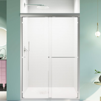Bathroom Partition Door, 44"-48"W X 72"H, Tempered Glass, , Stunning Finish Semi- Double Sliding Collision