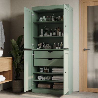 Armoire de rangement 100% bois massif 32 po avec portes Shaker, 2 tiroirs et tablettes réglables