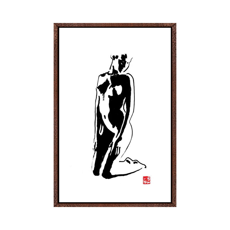 Kneeing by Péchane - Print on Canvas, 66.04 cm H x 45.72 cm W, Classic Brown Wood Framed