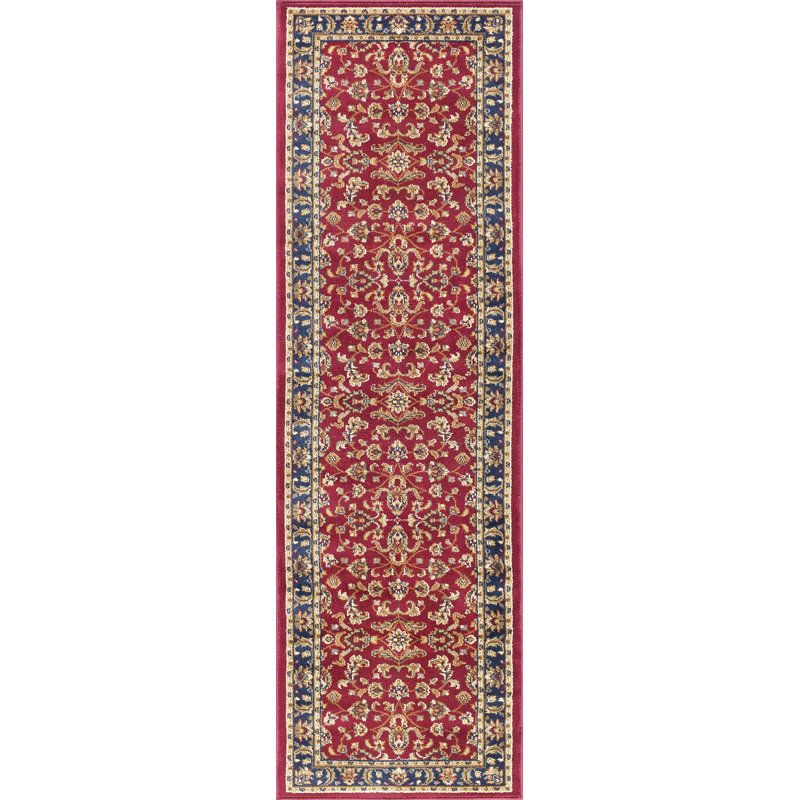 Tapis oriental rouge / bleu marine Clarence, Tapis de couloir 2 pi 3 po x 10 pi