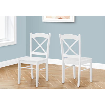 Chaises de salle à manger blanches de 2 pièces, style transitionnel, pieds en bois massif, polyvalentes pour toutes les chaises de cuisine 2 pièces, structure transitionnelle et stable