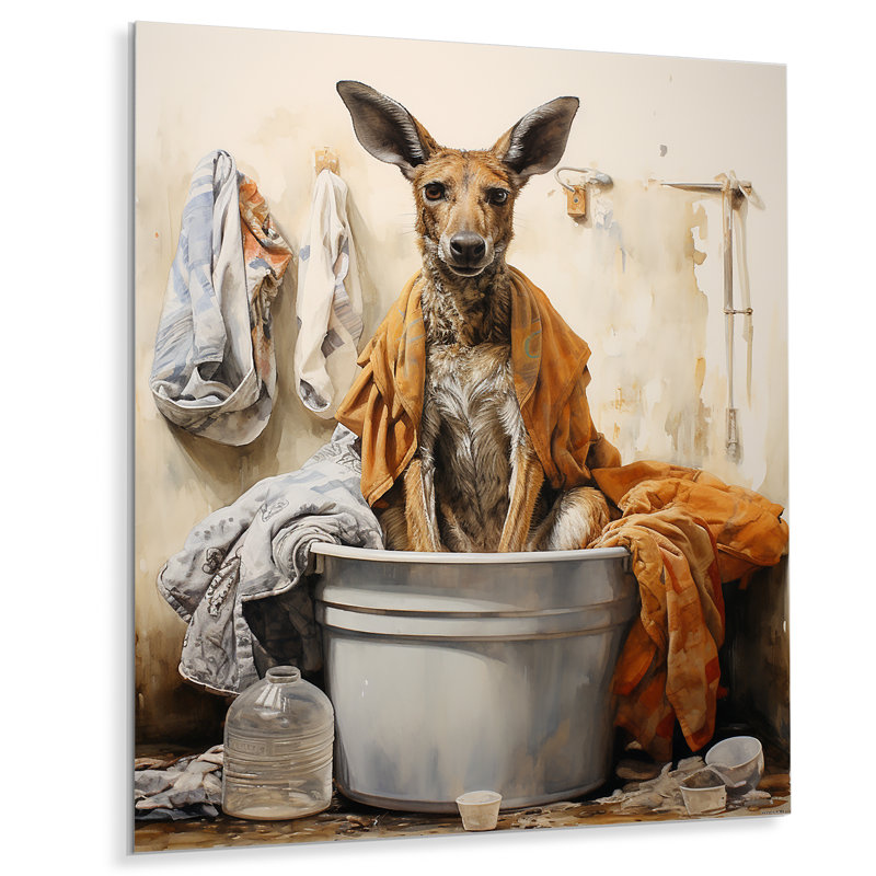 «Kangaroo Laundry» brun et blanc - Art mural en métal, H 40 po x l 30 po x P 1,5 po