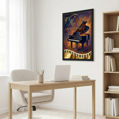 Music Is The Voice Of The Soul Piano Art Canvas Wrapped Wall Art Oil Painting Print With Musical Notes And Grand Piano Design For Living Room Or Music Studio Decor