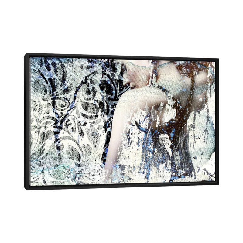 « mystère fille », impression sur toile, H 18 po x l 26 po x P 1,5 po, Toile avec cadre noir, Pas de tapis