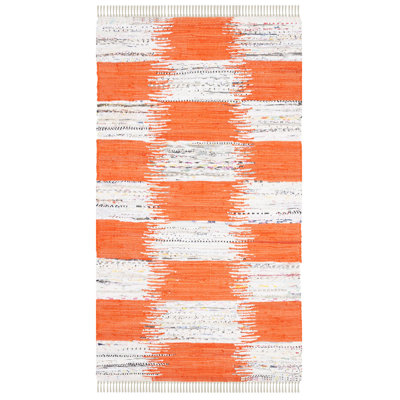Tapis orange / gris en coton tissé à plat à la main Opie Ikat