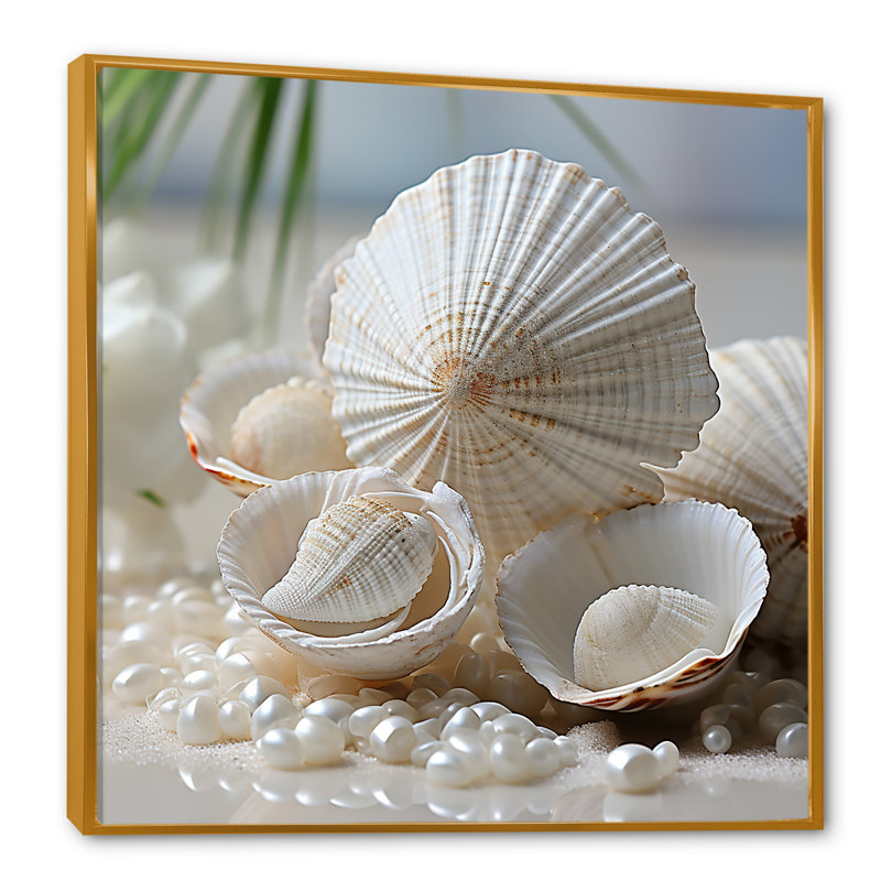 Photographie de coquillage blanc minimaliste II, H 30 po x l 30 po x P 1 po, Cadre flottant doré