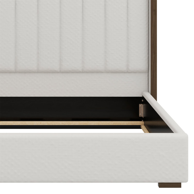 Tall Headboard Upholstered Bed With Vertical Striped And Wingback Design
