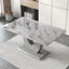 Table moderne en panneau de fibres à densité moyenne convenant à 4 à 6 personnes, table de salle à manger de 63 po avec plateau en bois aggloméré texturé gris marbré, structure facile à assembler et durable, ce qui en fait un choix idéal pour les restaurants.-599482065