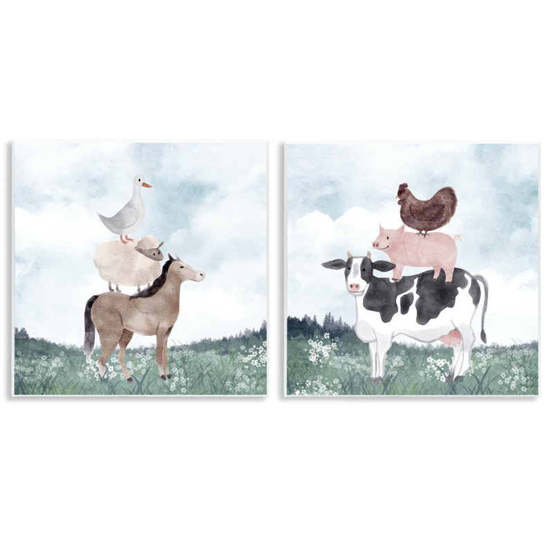 Ensemble de 2 plaques murales empilées Blue Sky Farm, par Kim Allen