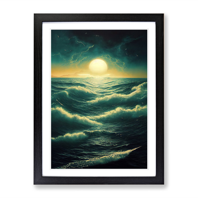 Seascape Cyberpunk - Single Picture Frame Painting, 64cm H x 46cm W x 2cm D, Oak