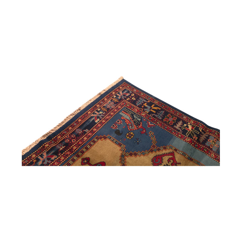 Hand-Knotted High-Quality Red and Blue Area Rug