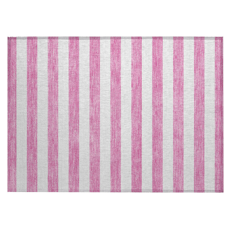 Tapis extérieur lavable antidérapant à rayures roses et blanches 2 pi x 3 pi