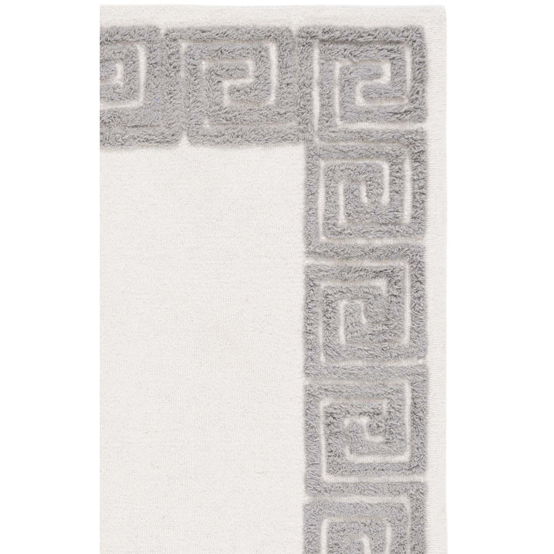 Dontravious Hand Tufted Wool/Cotton Geometric Rug in Gray/Ivory, Square 6'