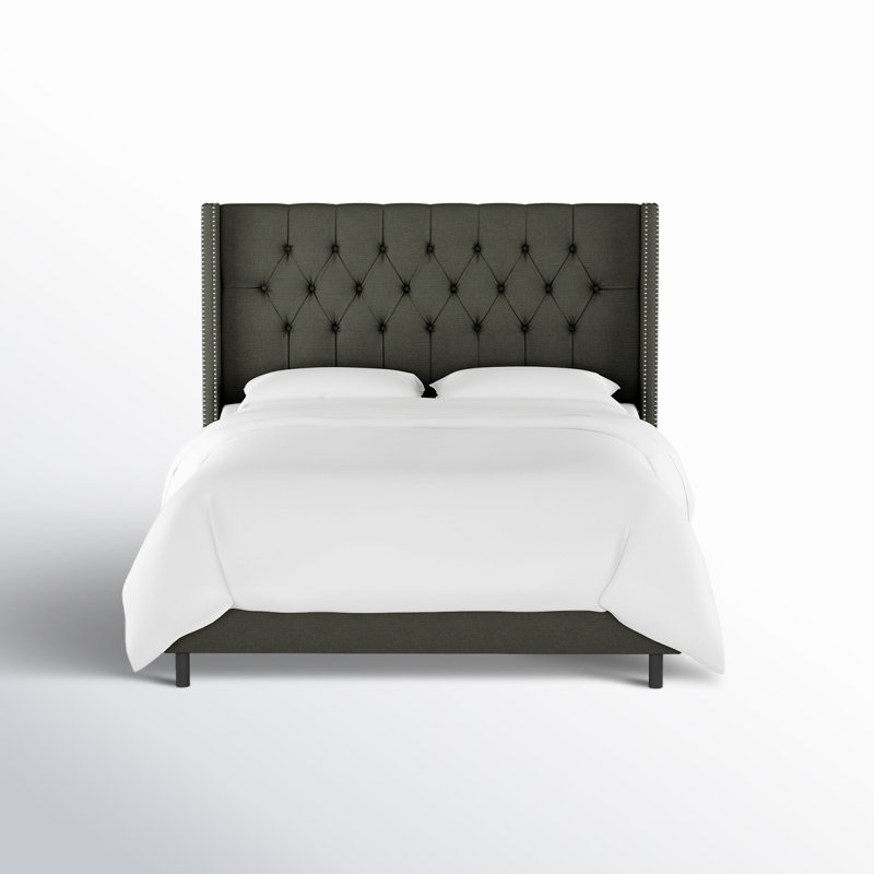 Breckin Upholstered Wingback Bed, Queen, Classic Slate Linen