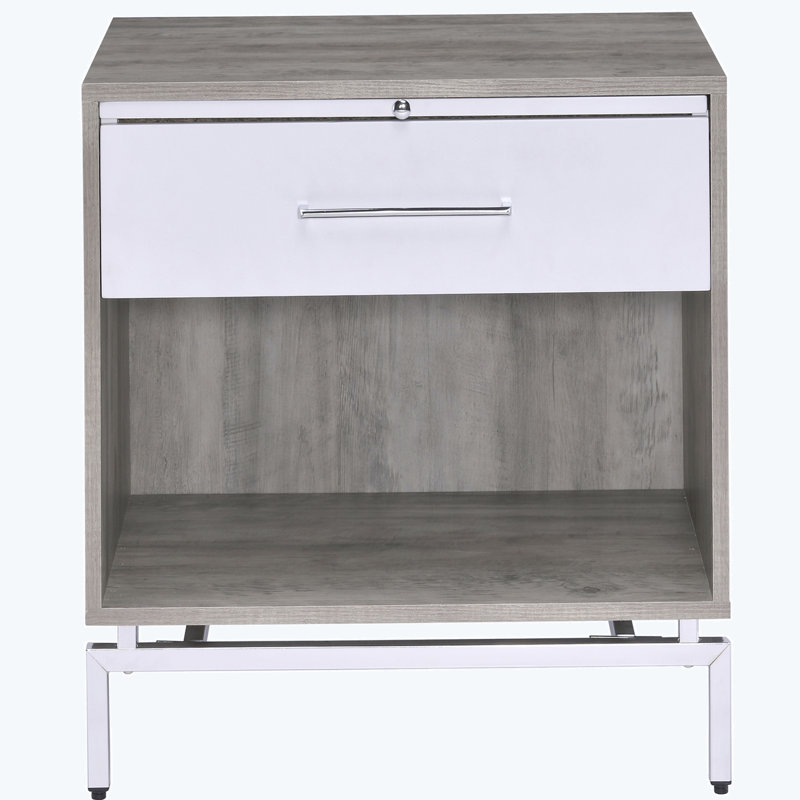 Table d'appoint en chêne gris vieilli et blanc patiné