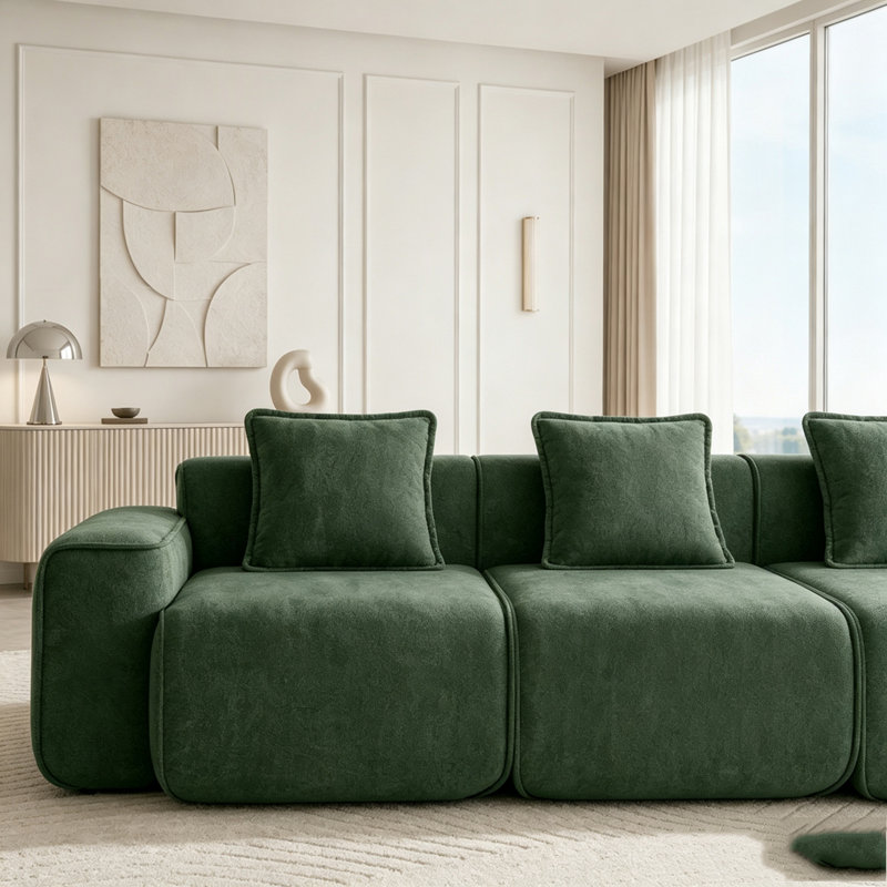 Canapé modulaire désossé à 4 places avec passepoil français et sans assemblage, 4-Seater, Vert