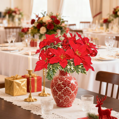 9 pièces de velours de Noël à 7 têtes, aiguilles de pin, boules colorées, poinsettia, paquet