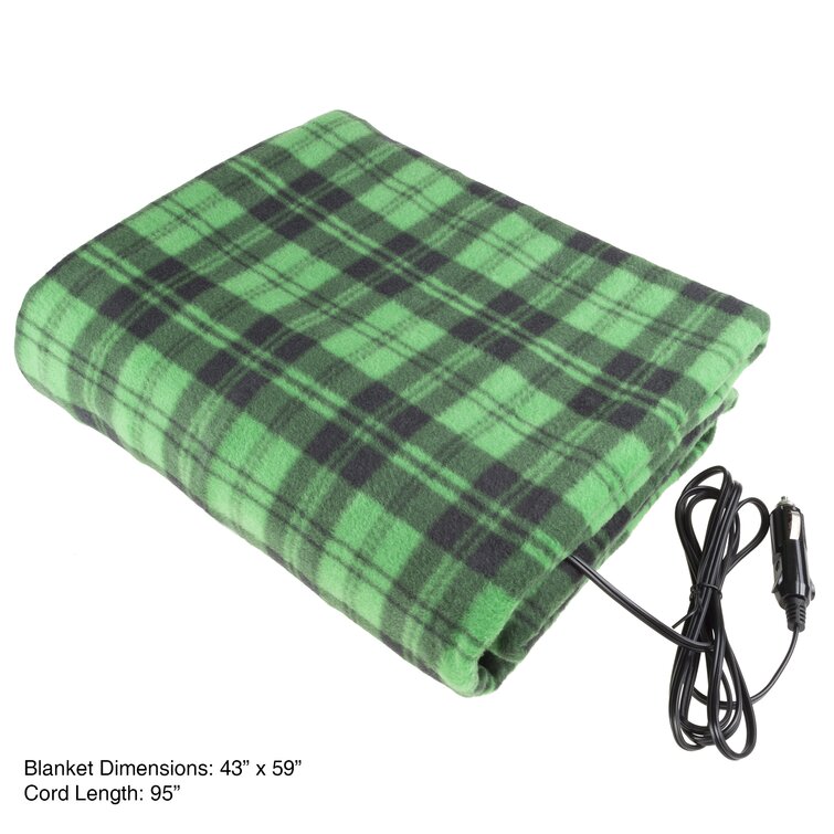Stalwart M600033 12V Plaid Electric Blanket for Automobile Green