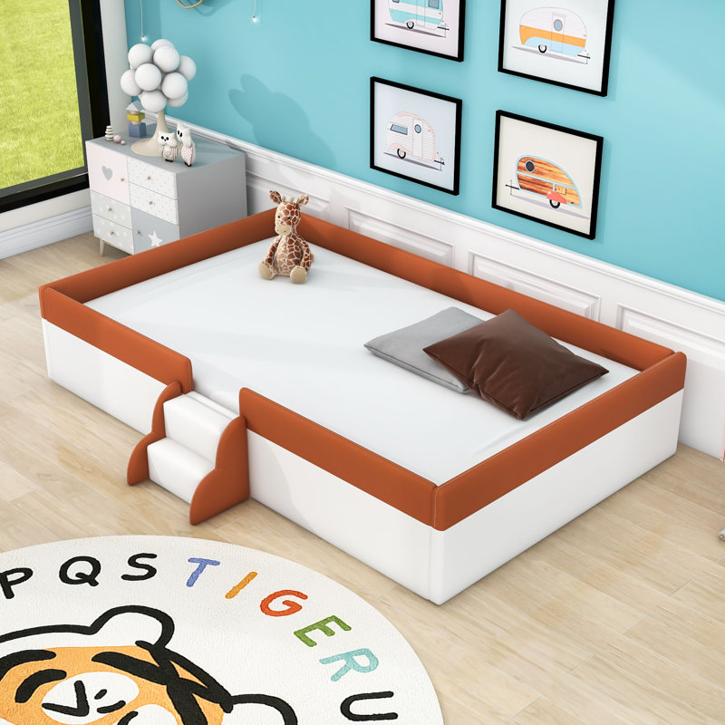 Asenath Wood Upholstered Daybed with Stairs and Fence, Full / Double
