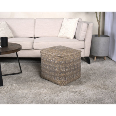 Pouf carré taupe et doré fait à la main, servant de coussin de sol ou de coussin, dimensions de 16 po, capacité de 200 lb, élément décoratif, rembourrage de perles fait à la main, idéal pour être utilisé taille de 16 po x 16 po x 16 po, limite de poids,