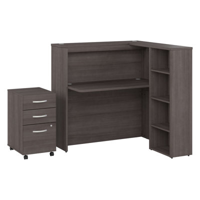 Studio C Corner Synthetic Laminate Reception Desk with Filing Cabinet