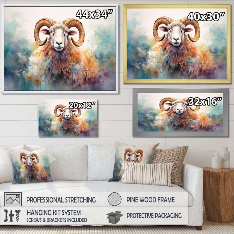 Reproduction d'art sur toile Wild Sheep I - Animals, 24" H x 32" W, Cadre flottant blanc